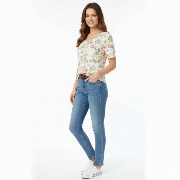 Sigrid Olsen Artisan-Inspired Textured Floral Tee Shirt Top Size M - Picture 2 of 5